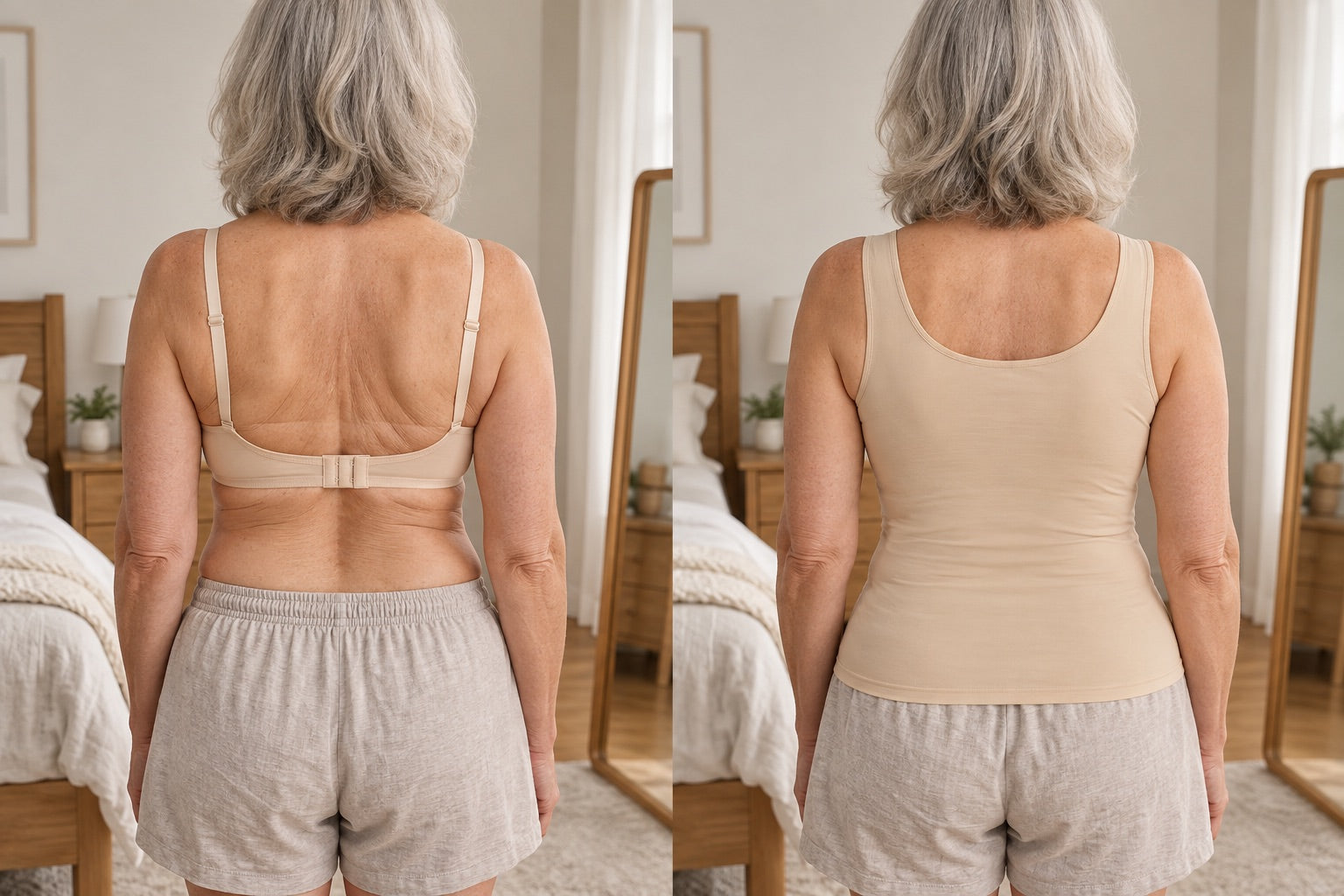 Back view of the built-in bra tank, smooth with no bra lines or straps