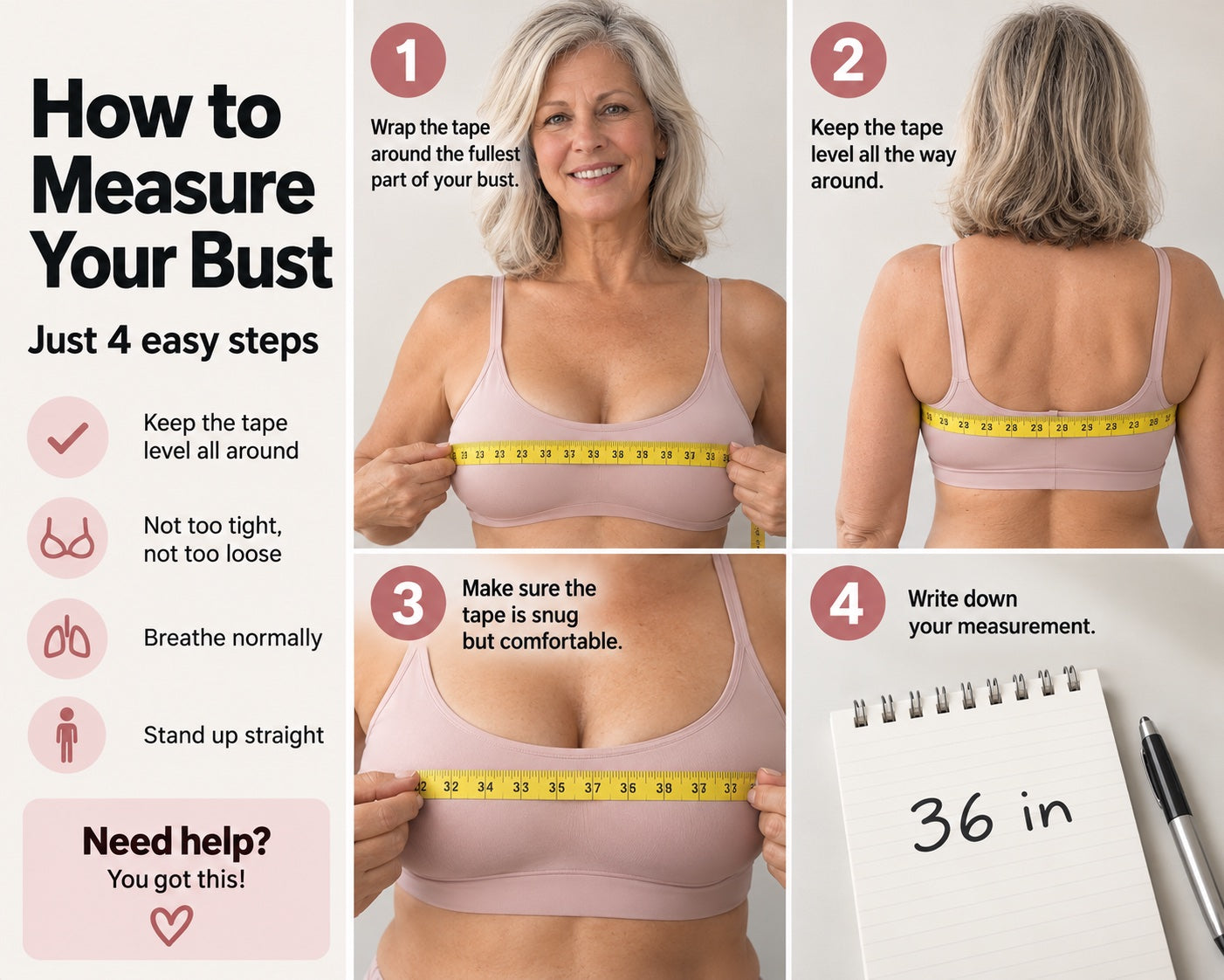 Diagram showing how to measure around the fullest part of your bust